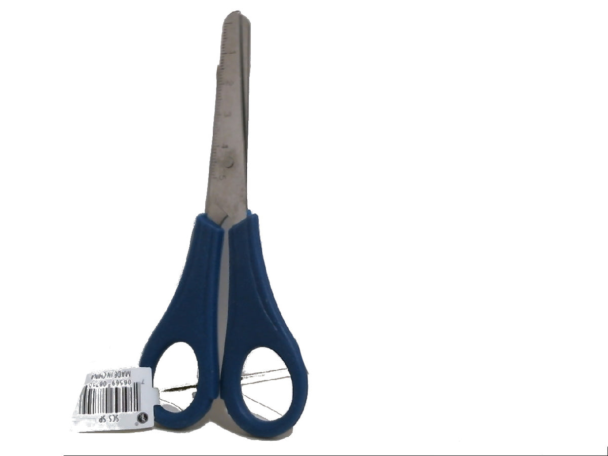 Ciseaux petits 12,7 cm, bout rond, manche en plastique bleu