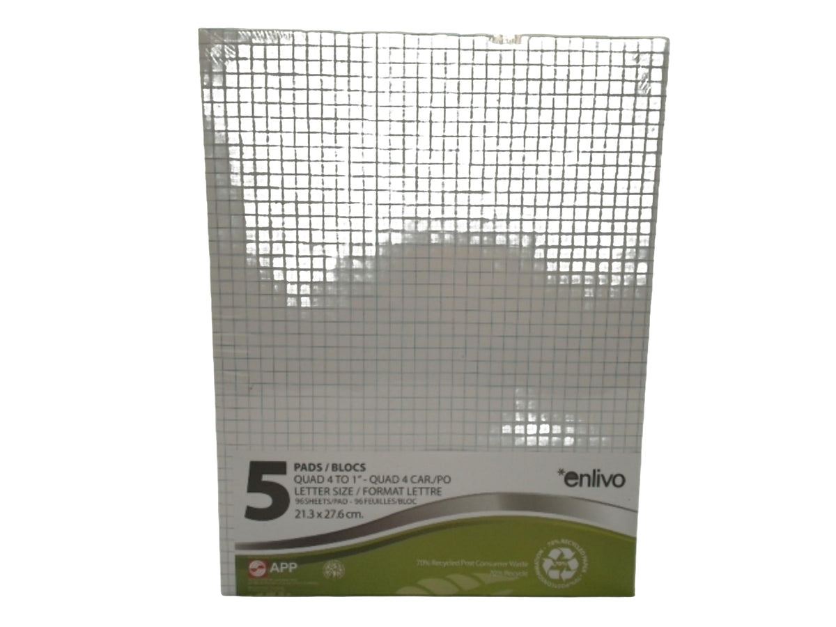Figuring Pad Quad 4 To 1" Letter Size 5pk. Enlivo (or $1.49ea)
