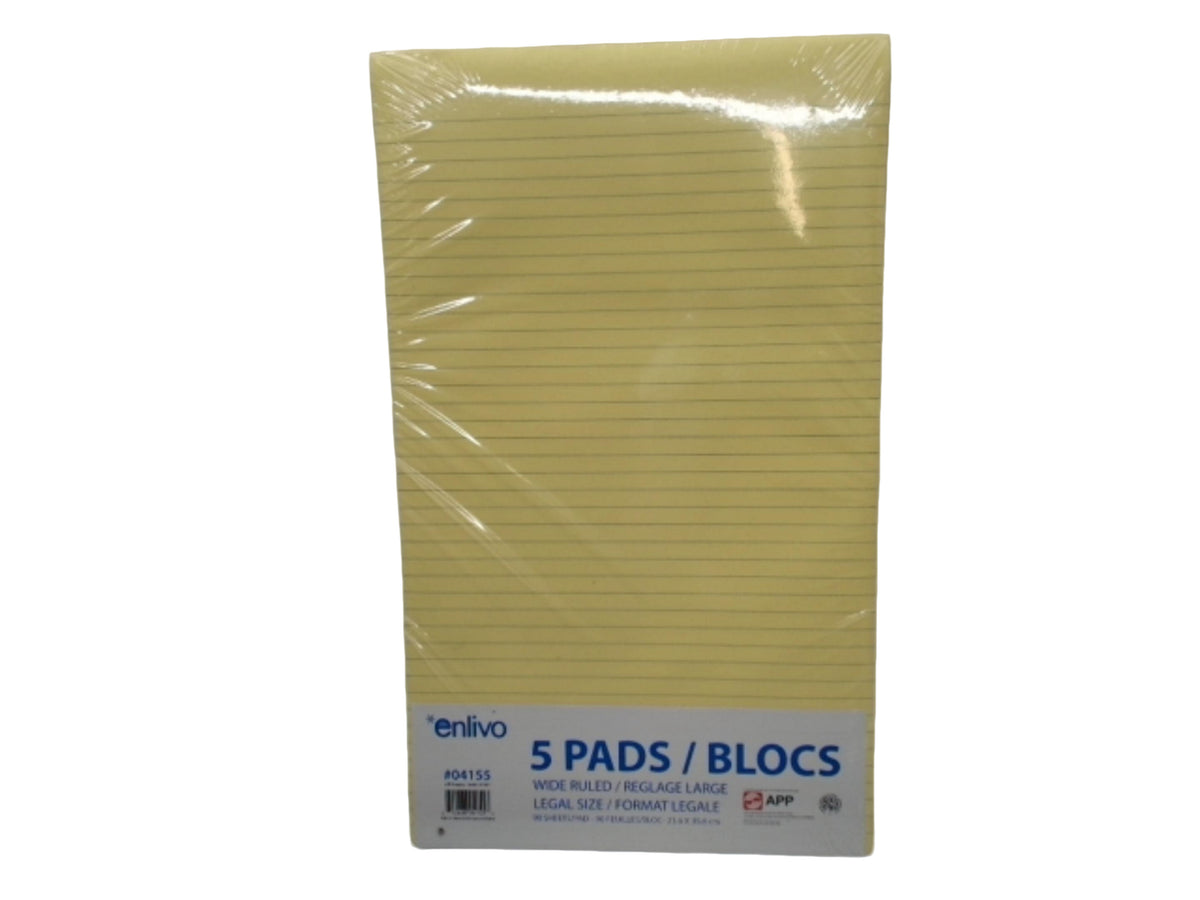 Paper Pad 8.5" x 14" 90 Sheets 5pk. Wide Ruled Canary (Or $1.29ea)(ENDCAP)(PROMO)