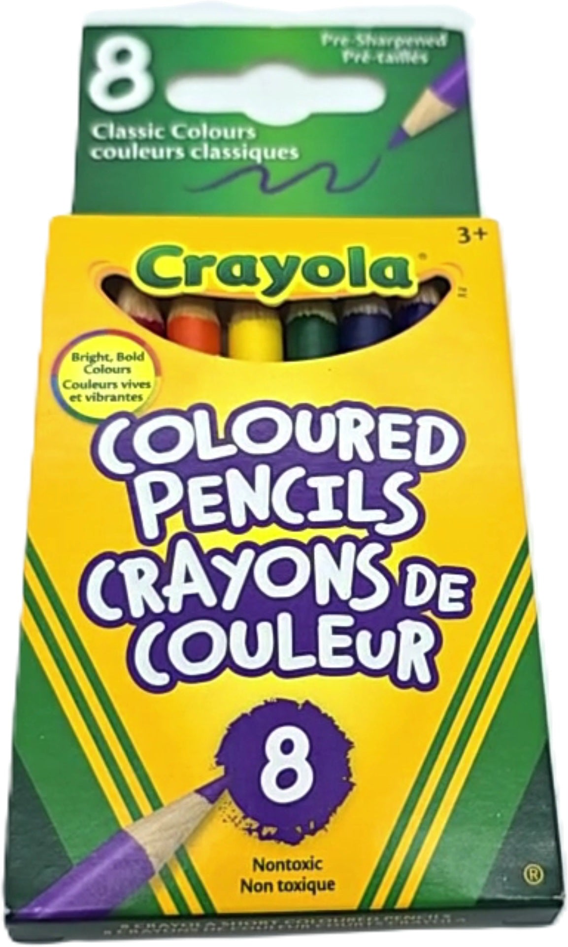 Crayons de couleur courts 8 pièces. Couleurs classiques Crayola