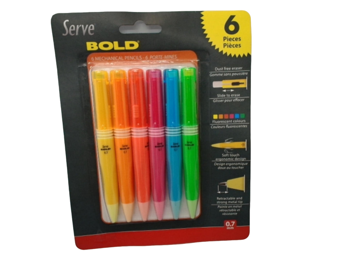 Porte-mines, lot de 6, couleurs assorties, gras