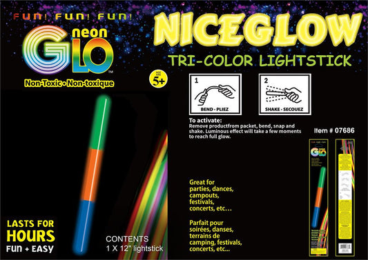 Neon Glo Light Stick 12" Tri-colour foil bag - Additional View