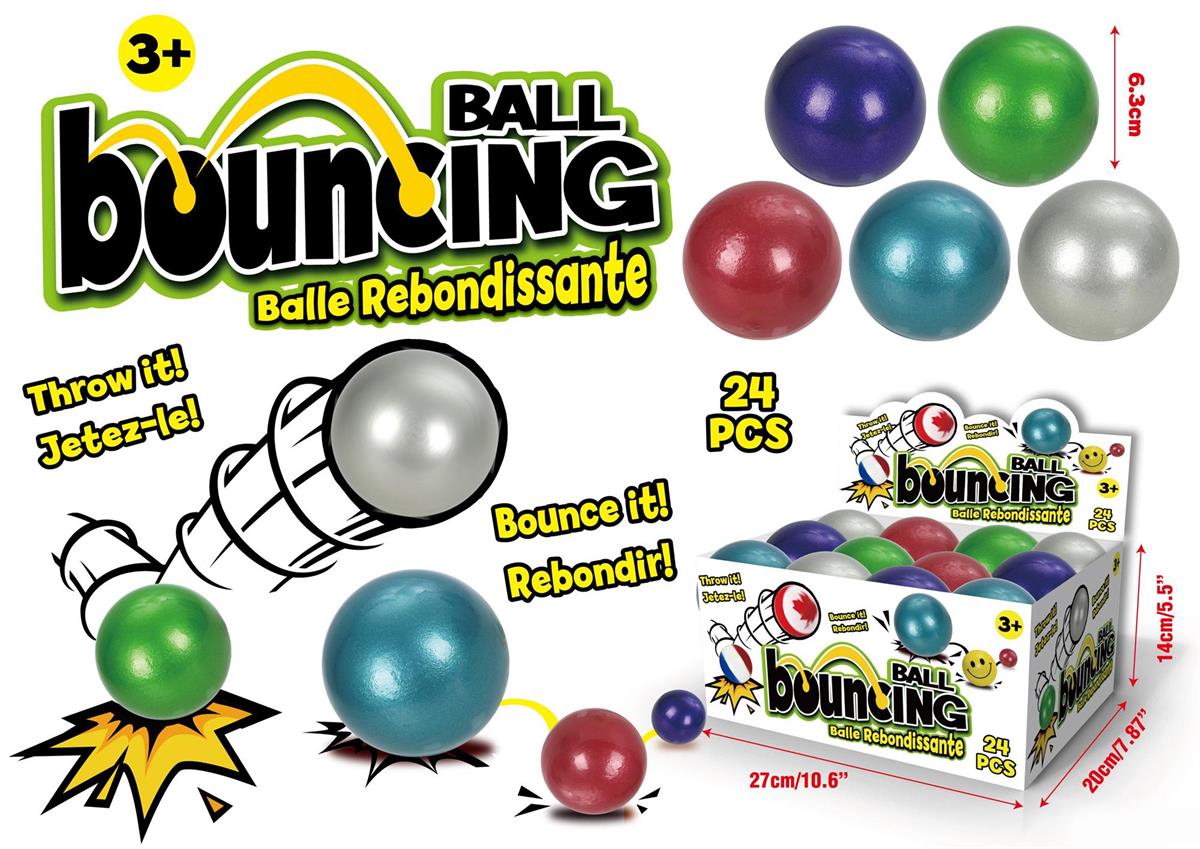 Balle rebondissante métallique 2,5" 5 couleurs, Réf. #07424