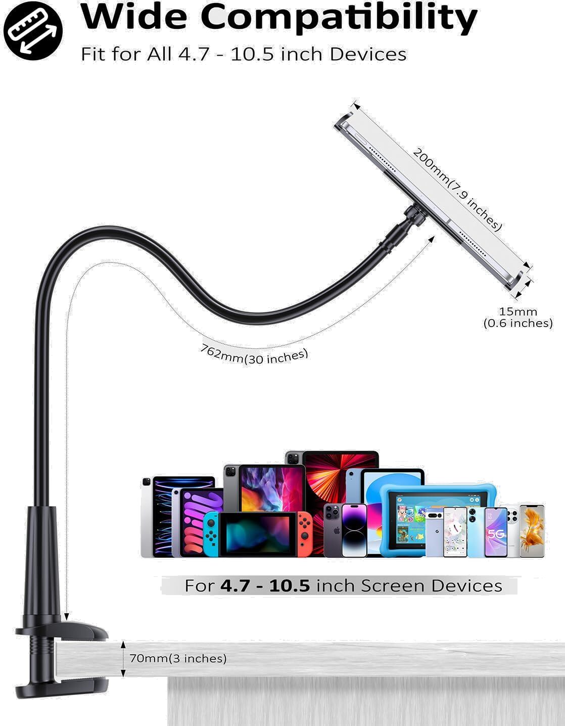 Gooseneck Tablet Stand Black Tryone - Additional View