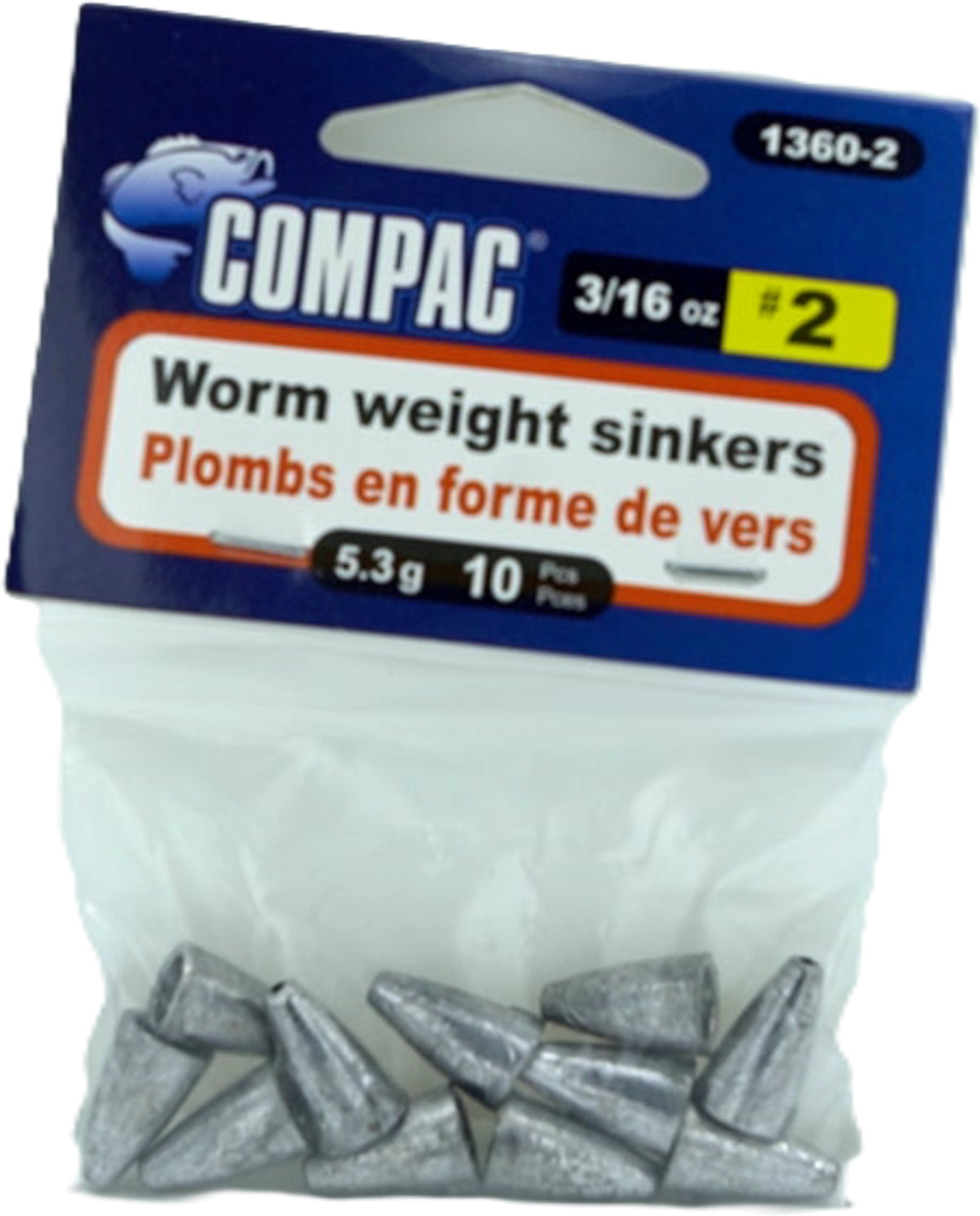 Drop weight worm sinkers, 3/16 oz, 10 pack