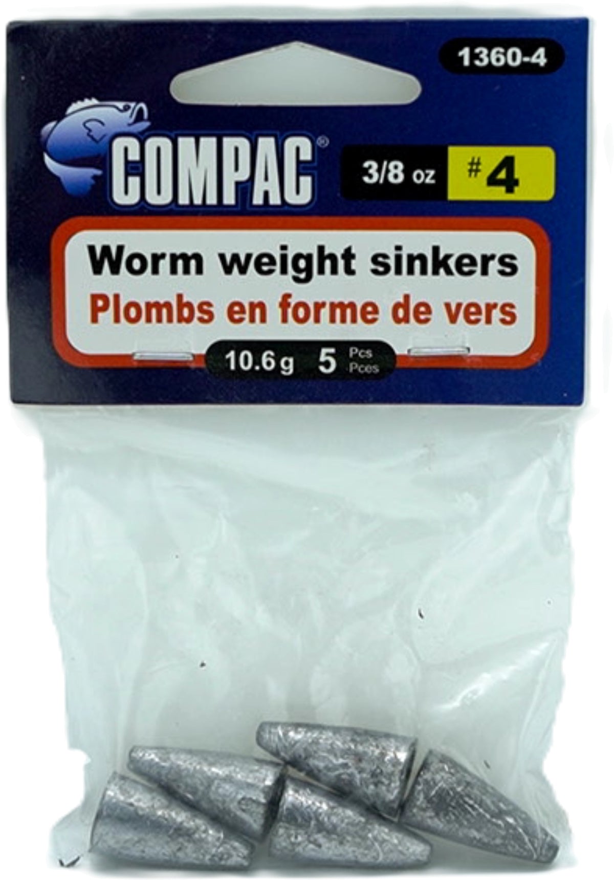 Lest plombées pour vers, 3/8 oz, paquet de 5