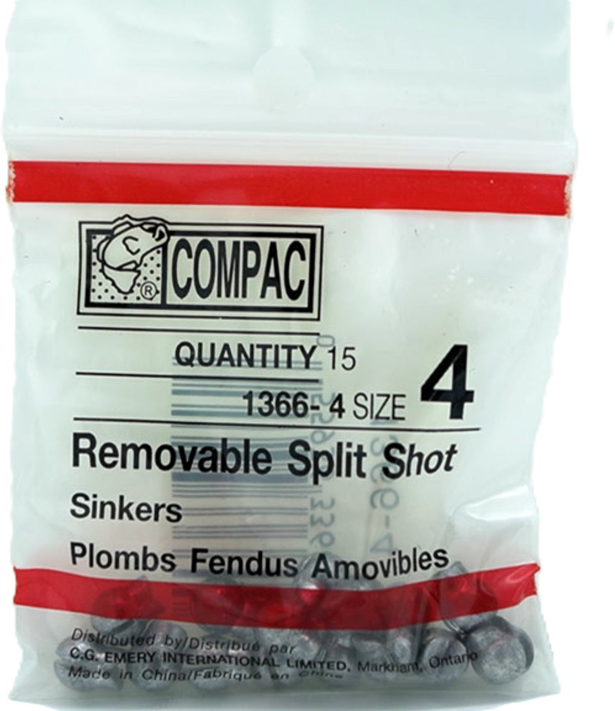 Removable split shot sinkers, size 4, 15 pcs