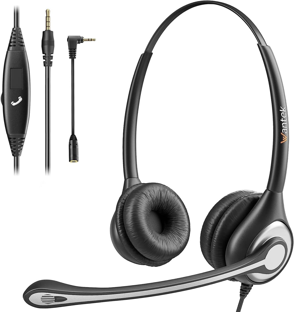 Computer Headset w/Mic 3.5mm w/2.5mm Adapter Wantek