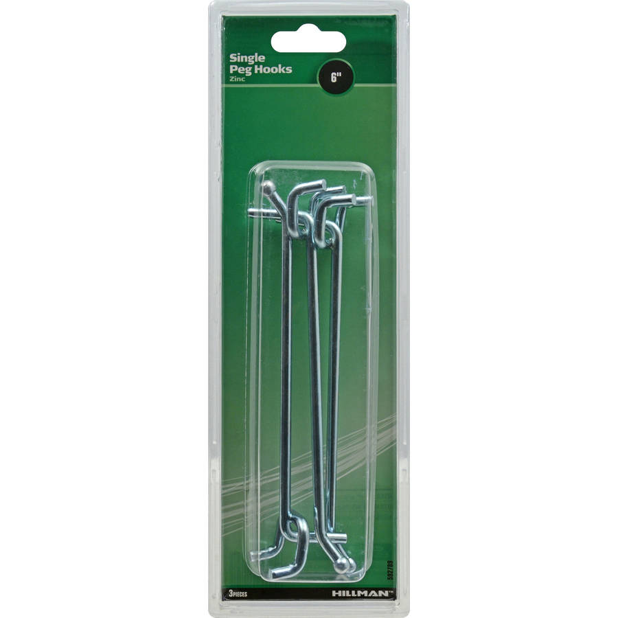Single Peg Hooks 6" 3pk. Zinc For 1/4" Pegboard Hillman - Additional View