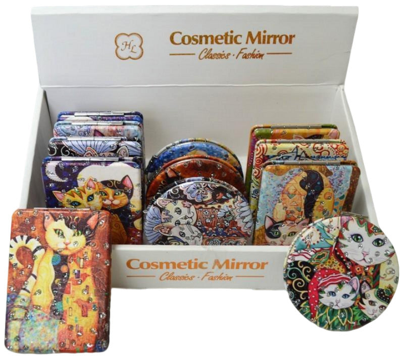 Cosmetic Mirror 2 In 1 Asst'd Shape Cat Design - Each Sold Individually