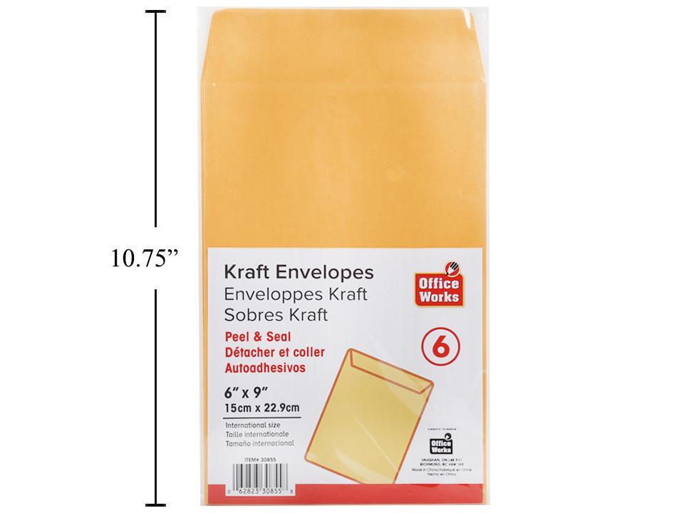 Enveloppes kraft auto-adhésives 6 pces 16,5 x 24,1 cm
