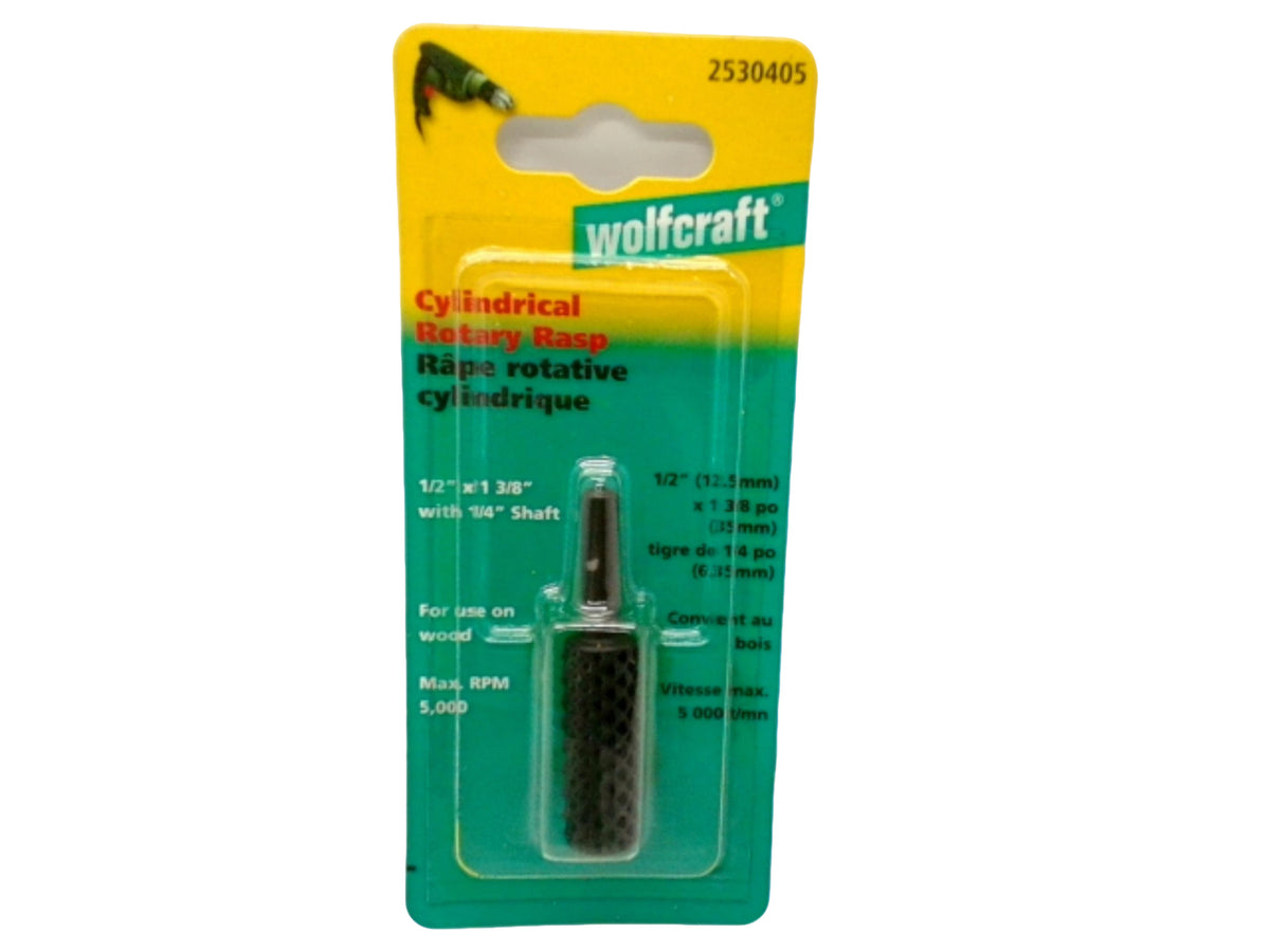 Cylindrical Rotary Rasp 1/2" X 1 3/8" Wolfcraft 1/4" Shaft