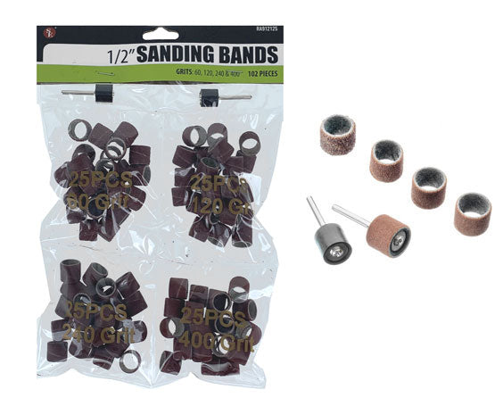 Sanding Bands 1/2" 100pcs. (4x25) w/2 Rubber Mandrels