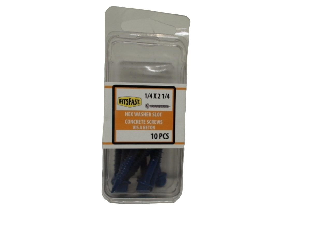 Vis à béton Tapcon 1/4 x 2-1/4" paquet de 10. Tête hexagonale à rondelle fendue Fitsfast
