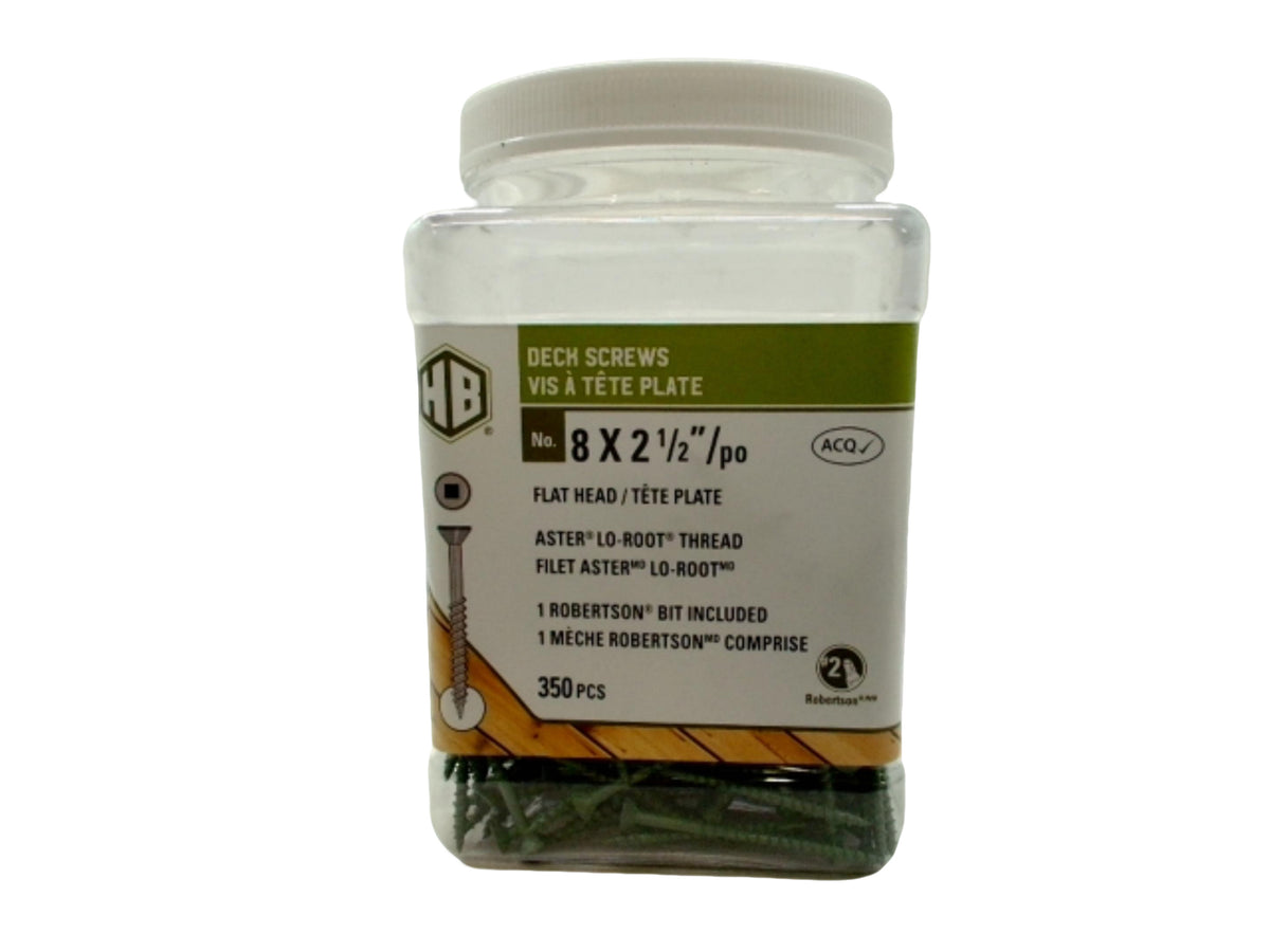 Deck Screws 8 x 2-1/2" 350pcs. Green Flat Head w/Robertson Bit (ENDCAP)