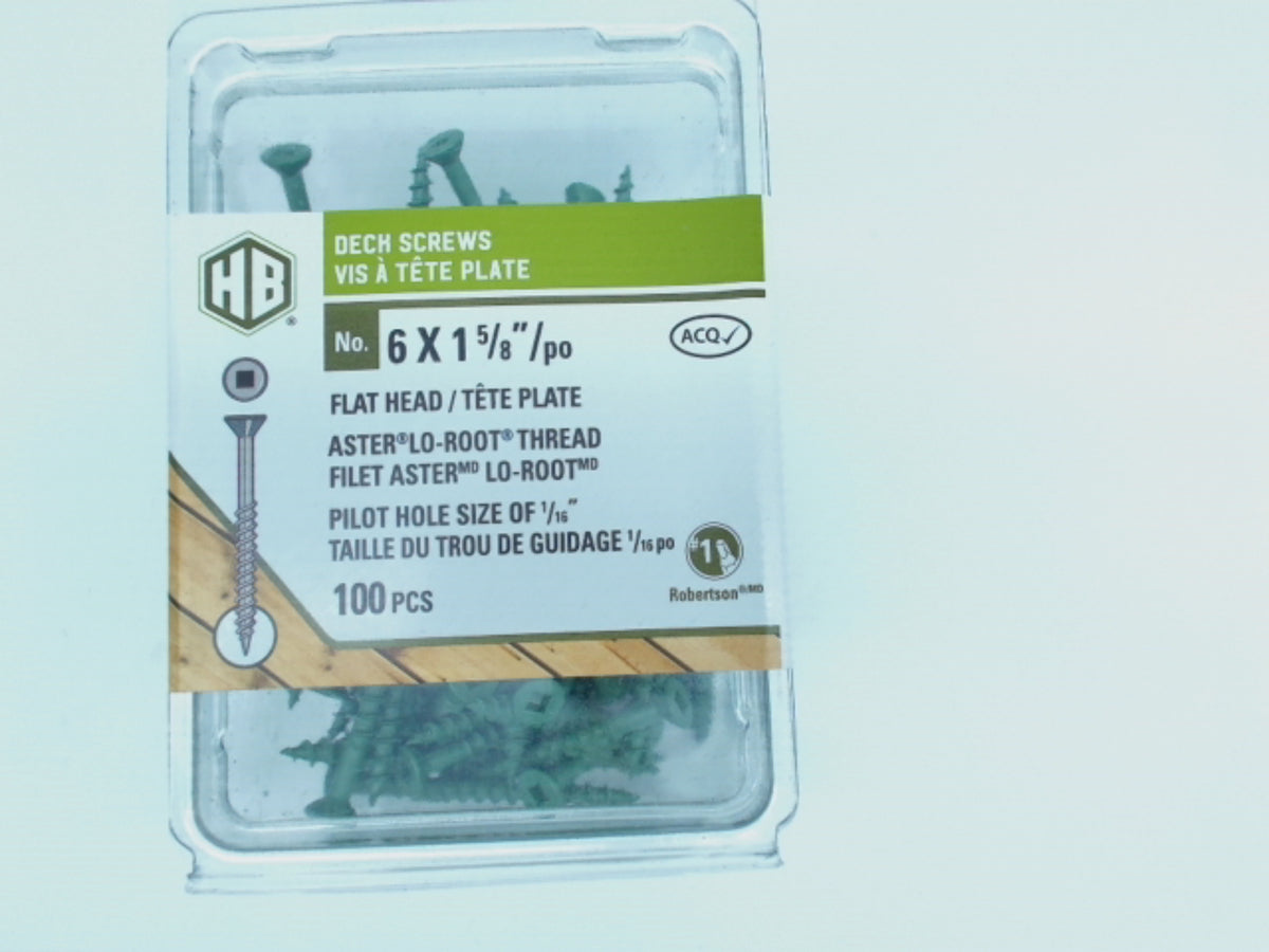 Deck Screws 6 x 1-5/8" 100pcs. Green Flat Head