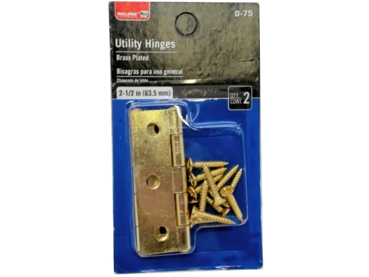 Utility Hinges 2.5" 2pk. Brass Plated Bulldog