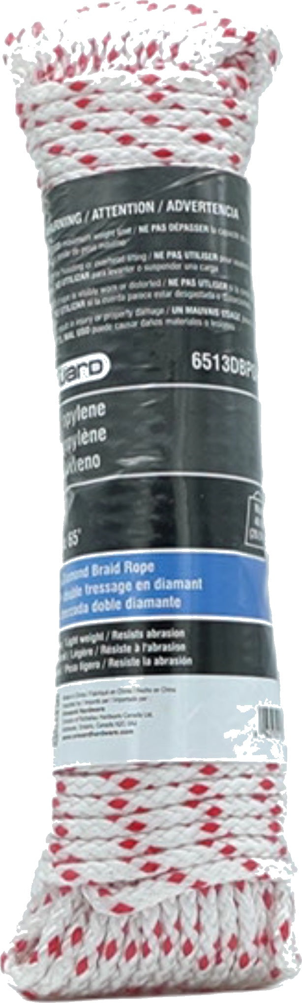 Polypropylene Diamond Braid Rope 3/16 X 65' 46lb. Red/white Onward