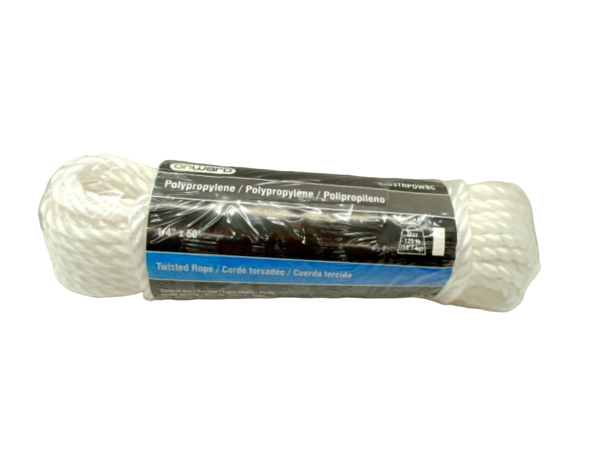 Twisted Rope Polypropylene 1/4" X 50' White Onward