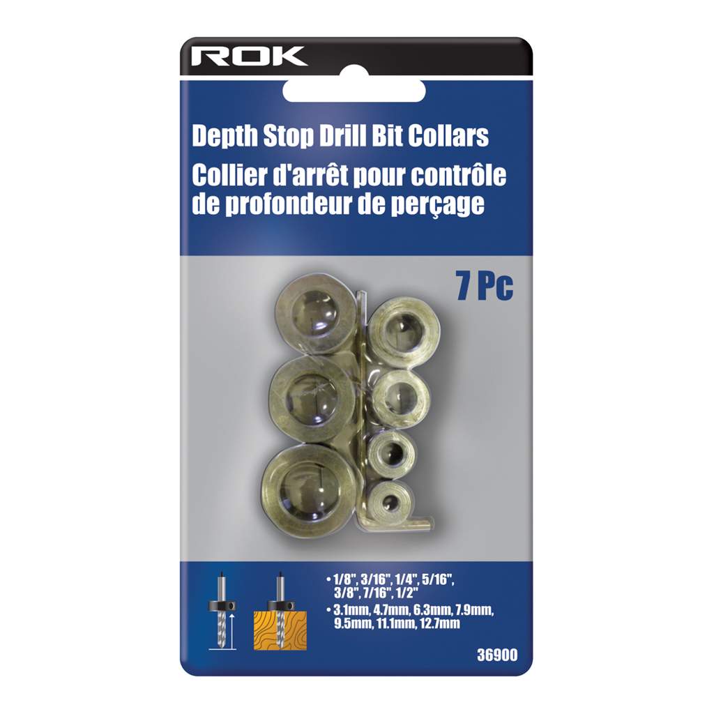 Depth stop drill bit collars 7 pc set