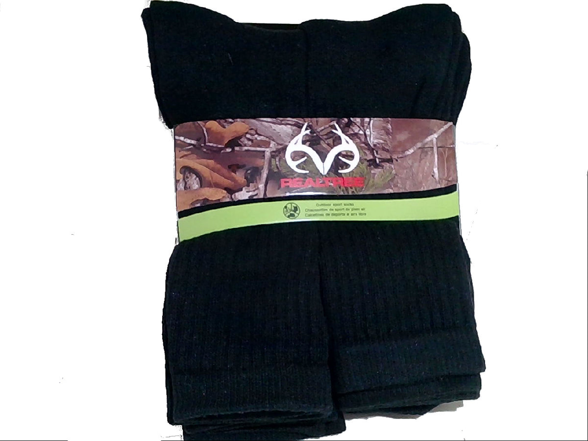 Socks Men's Crew 6pk. Black Size 10-13 Realtree