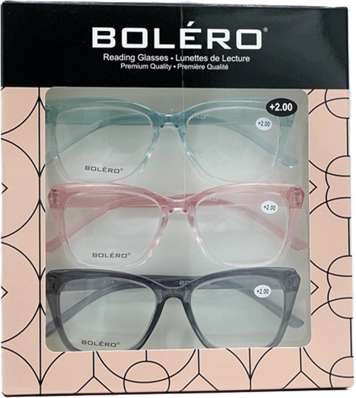 Lunettes de lecture +2.00, lot de 3. Bolero