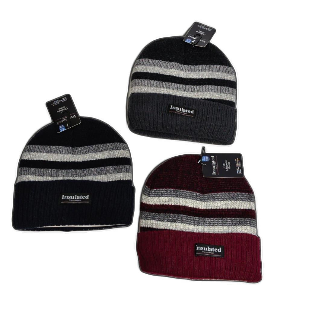 Striped Fur Lined Hat Assorted Colour Insulated Thermo Wear
