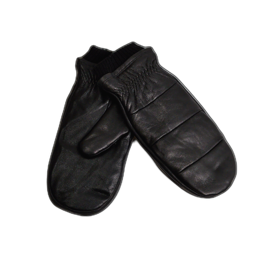 Unisex Leather Black Mitt Large W/ Cuff