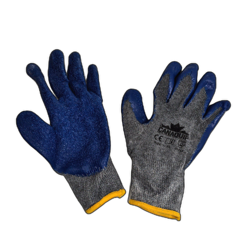 Cotton Latex Coated Gloves XL Blue/Grey w/Yellow Cuff Canaquip