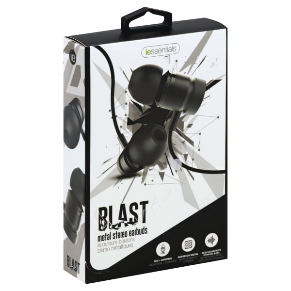 Metal Stereo Earbuds w/Mic + Control 3.5mm Black Blast Iessentials - Additional View