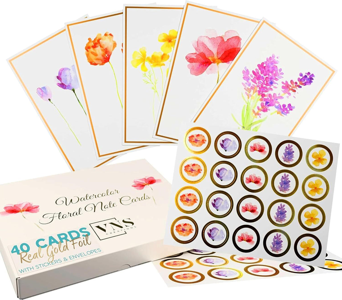Lot de 40 cartes de correspondance florales à l'aquarelle. Vns Creations