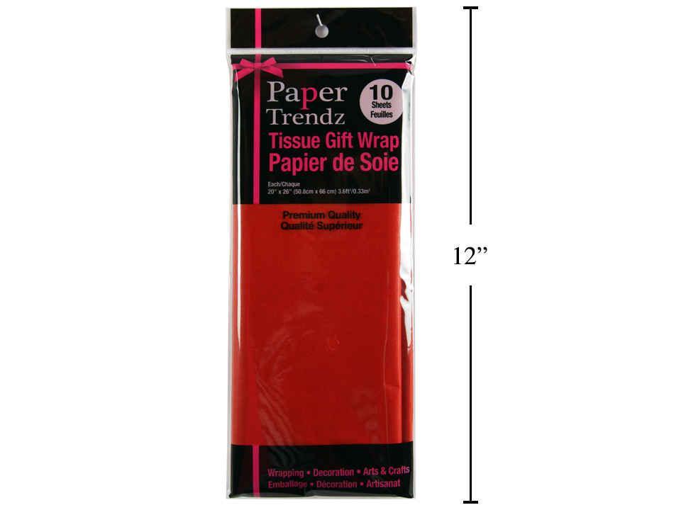 Papier de soie d'emballage rouge 10 feuilles 20x26 50,8x66cm