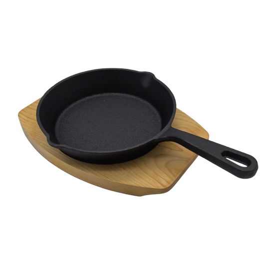 Cast Iron Skillet 6" w/Wood Base Set Of 4 Navaris (or $9.99ea)(ENDCAP) - Additional View