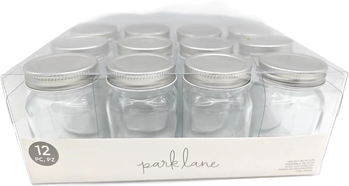 Jar Set w/Lids 12pcs. 2.1" x 2.1" x 3.3" Clear Glass Holds 110mL Each Park Lane