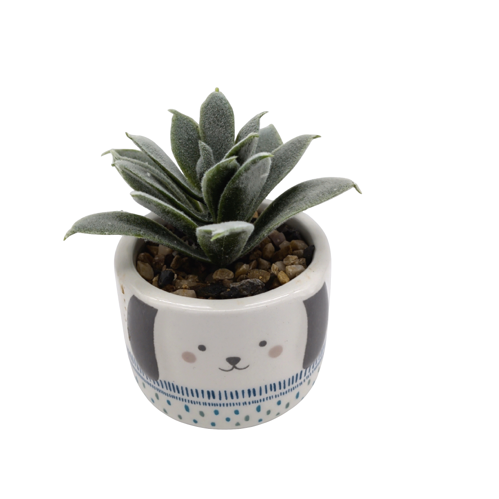 Petite fausse succulente dans un pot en forme de chien 2" x 3"