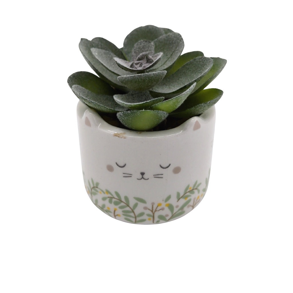 Small Faux Succulent In Cat Shaped Pot 2" x 3"
