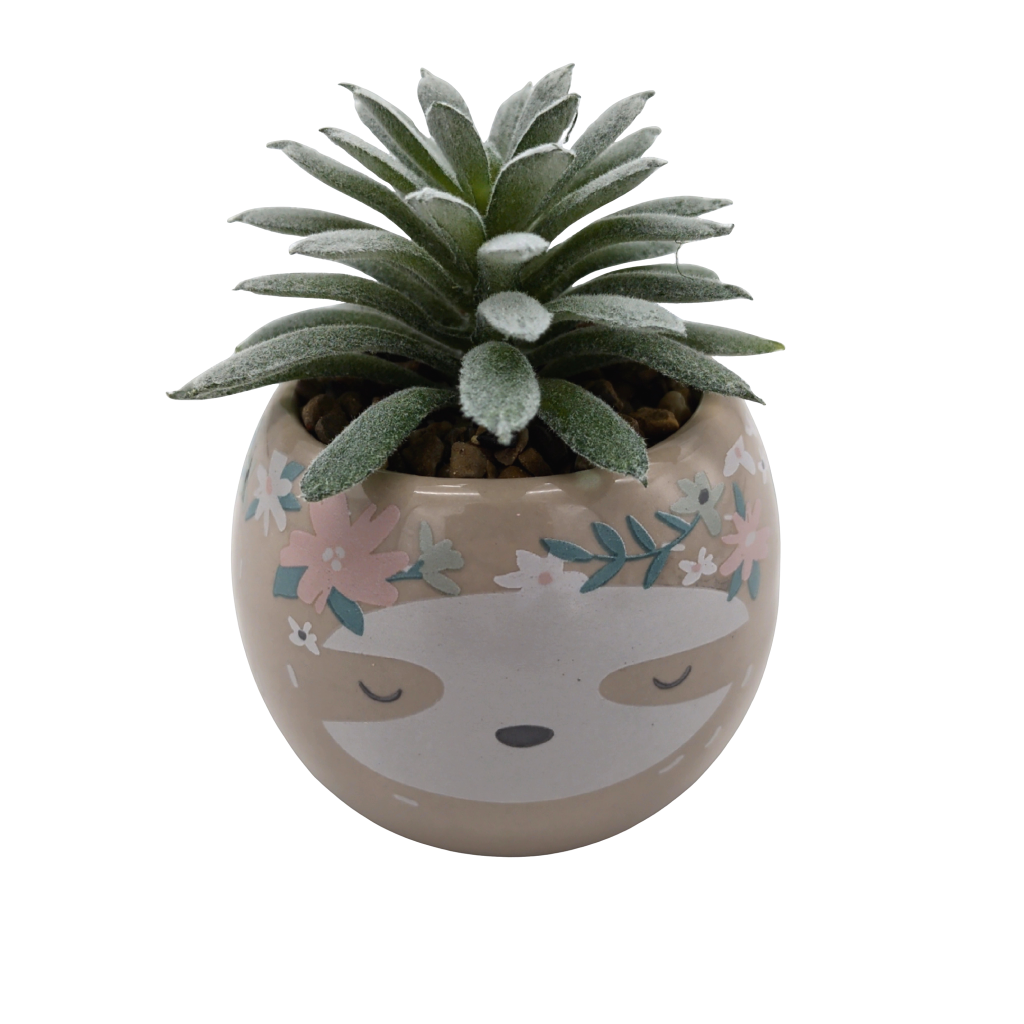Small Faux Succulent In Sloth Shaped Pot 2" x 3"