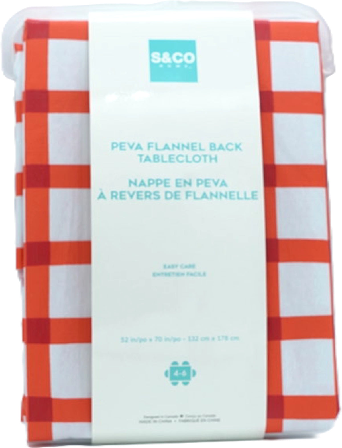 PEVA Flannel Back Tablecloth 52" x 70" Red Plaid S & Co Home