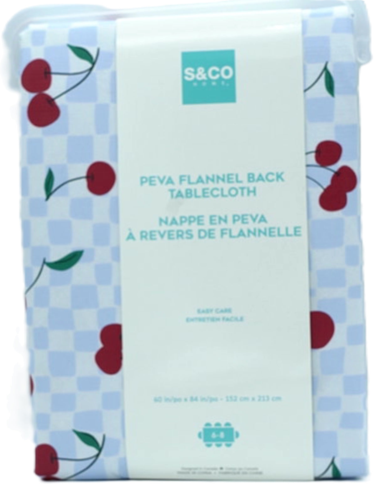 PEVA Flannel Back Tablecloth 60" x 84" Cherries On Checkers S & Co Home