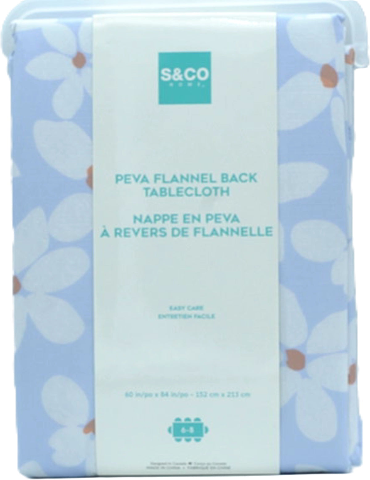 Nappe en PEVA doublée de flanelle 60" x 84" motifs floraux bleus S & Co Home