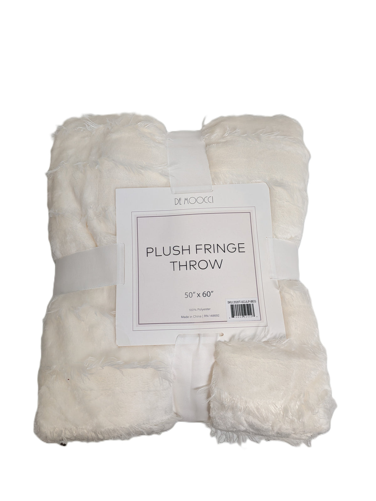 Plush Fringe Throw 50" x 60" White De Moocci