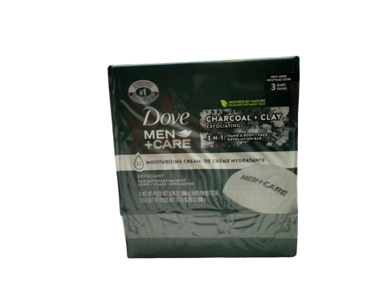 Pain de savon Dove Men + Care Charbon + Argile, paquet de 3. Savons de 106 g.