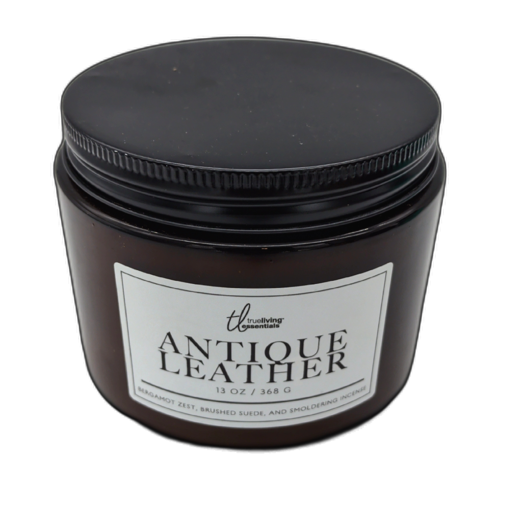 Jar Candle 13oz. Antique Leather True Living Essentials