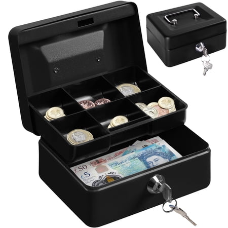 Caisse à monnaie métallique 150mm x 120mm x 80mm avec 2 clés