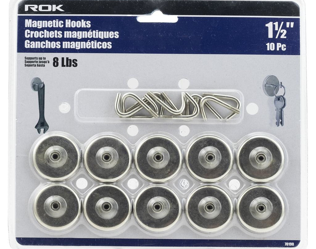 Magnetic hooks 10 pc 1.5 inch holds up to 8lbs