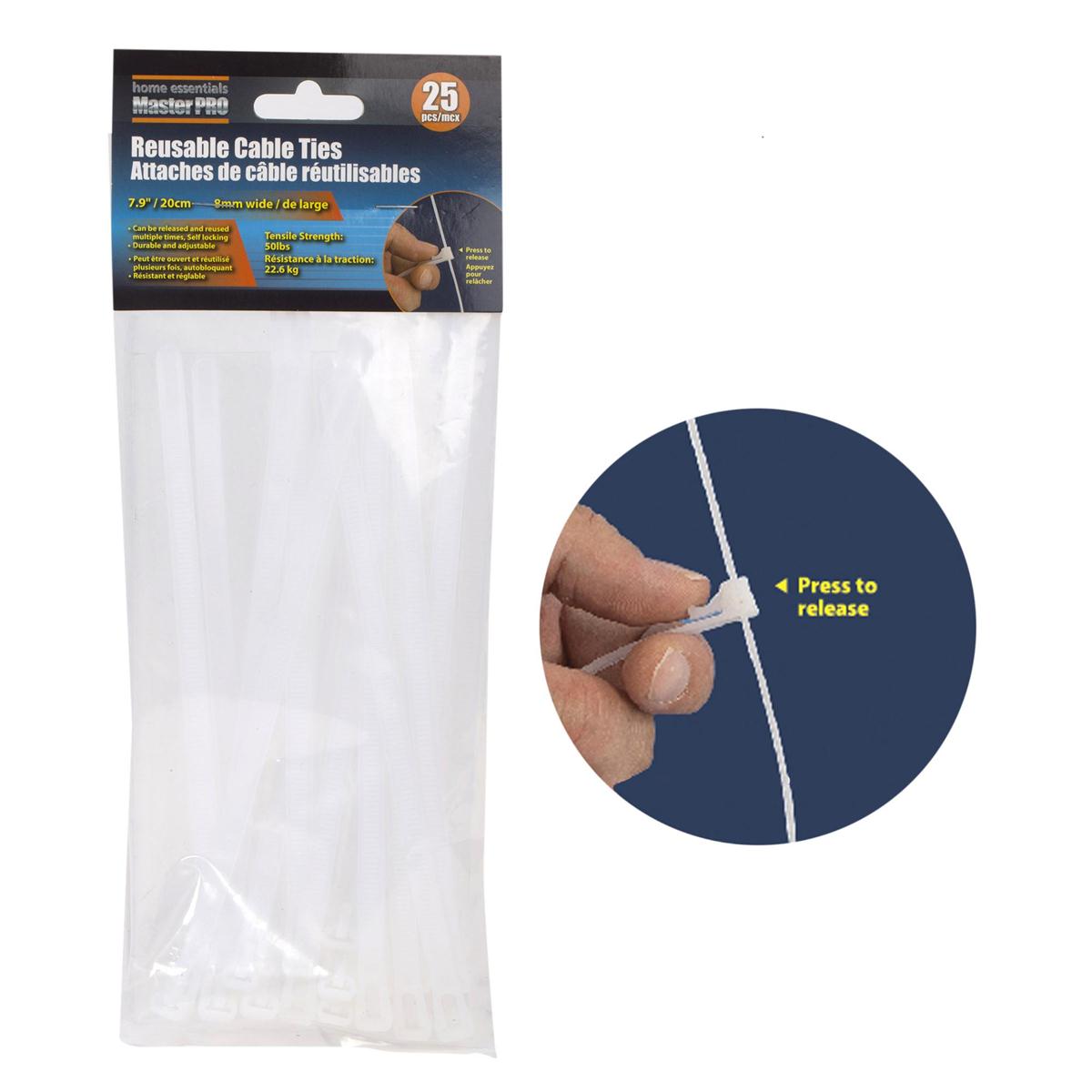 Cable Ties Reusable 25-PC, 8mmx7.8", Header card Home Essentials Master Pro
