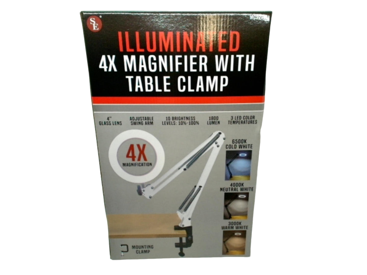 Illuminated 4x Magnifier w/Table Clamp 4" Glass Lens Adjustable Swing Arm