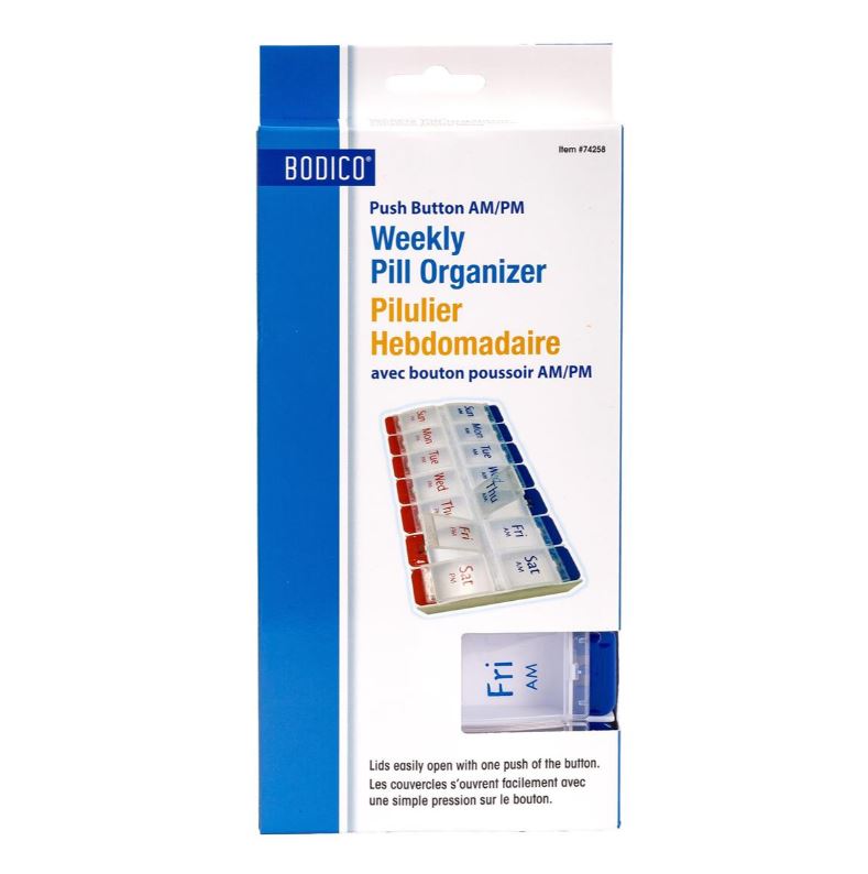 Weekly Pill Organizer Push Button AM / PM Bodico