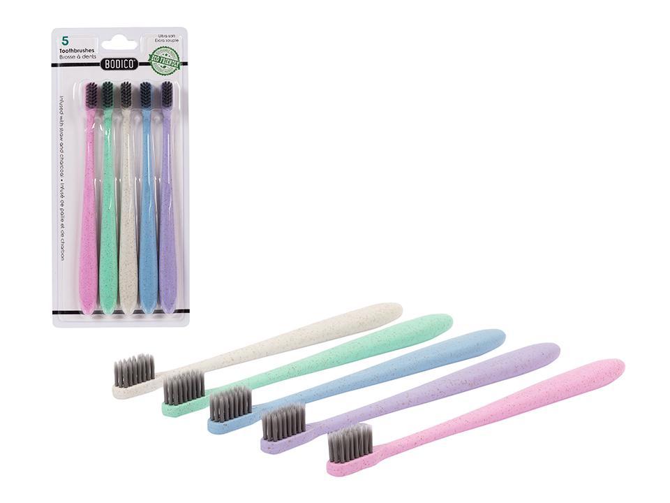 Brosse à dents 5p. Éco-responsable ultra douce effilée, N/B Bodico