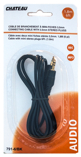 Câble stéréo de doublage 3,5 mm mâle-mâle de 1,80 m